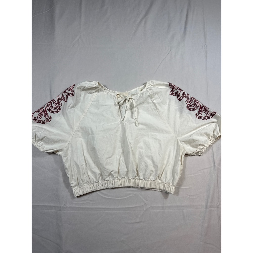 Universal Thread Womens White Cotton Embroidered Puff Sleeve Crop Top Large L